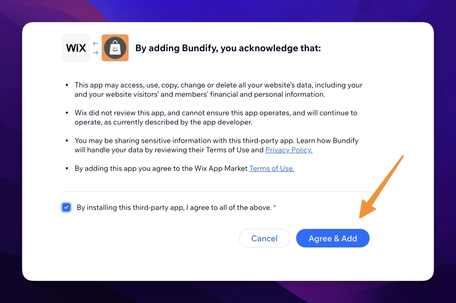 Screenshot from How to install Bundify on your Wix store?