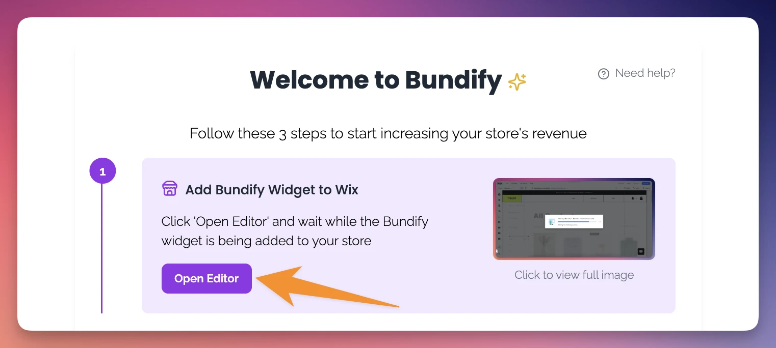 Screenshot from Complete Bundify Installation: Adding the Widget to Your Store